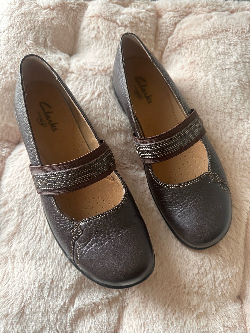 Clarks Dark Brown Leather Mary Jane Flats with Strap
